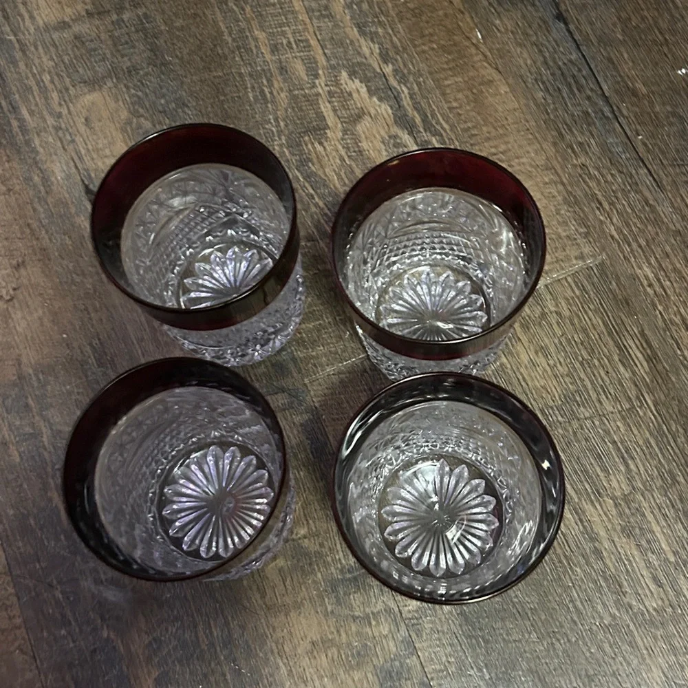 Luna Ruby Flashed CRYSTAL D'ADRIANA Ruby Red Set of 4 Glasses 8 Oz Old Fashioned